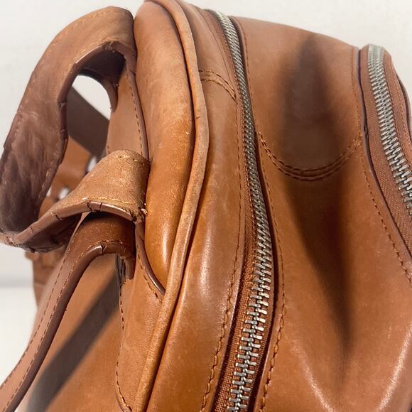 Vintage Liebeskind Berlin Brown Leather Backpack Adjustable Strap Zippered Woven - Picture 7 of 16